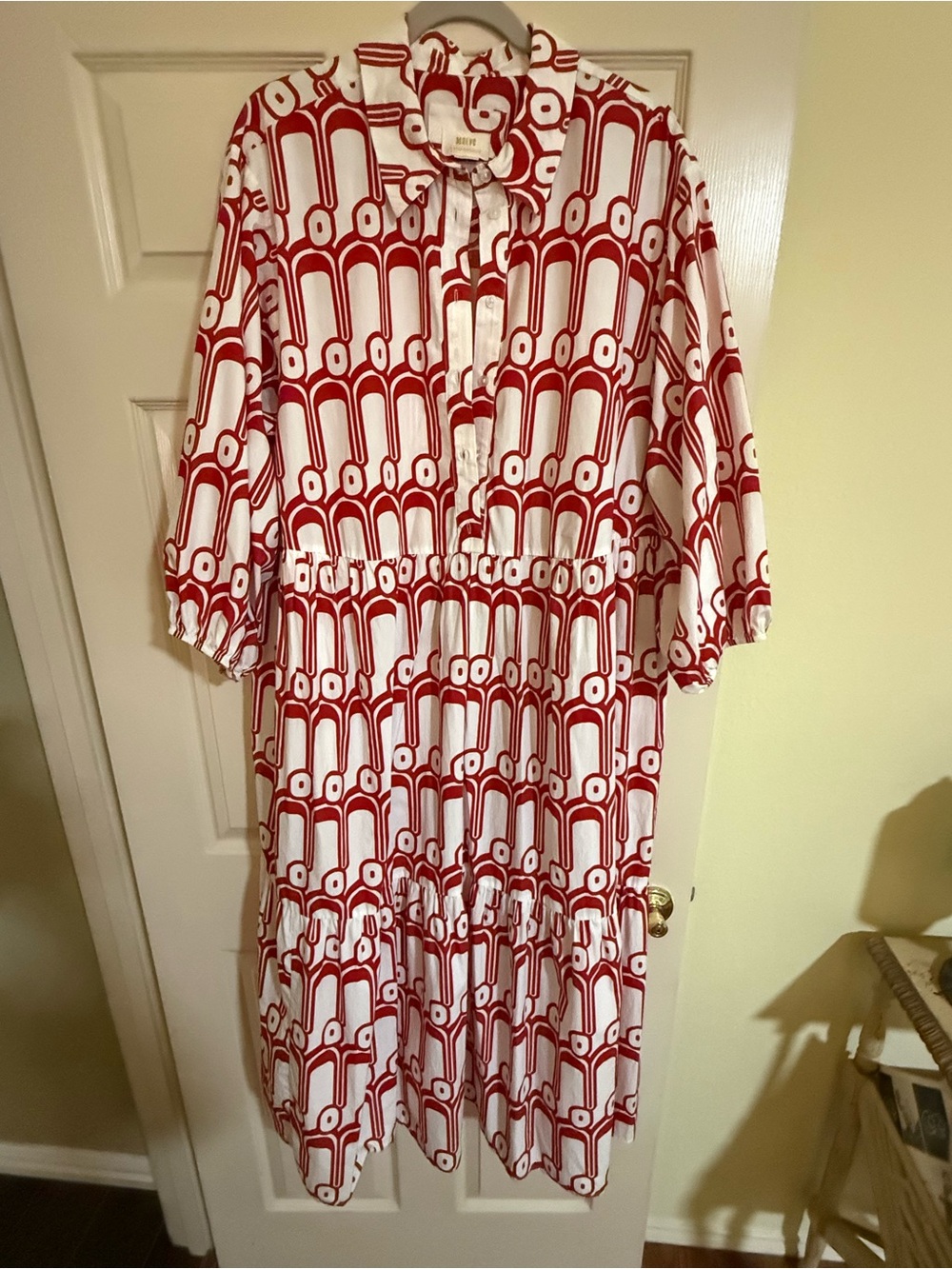 Maeve Red & White Retro Geometric Top